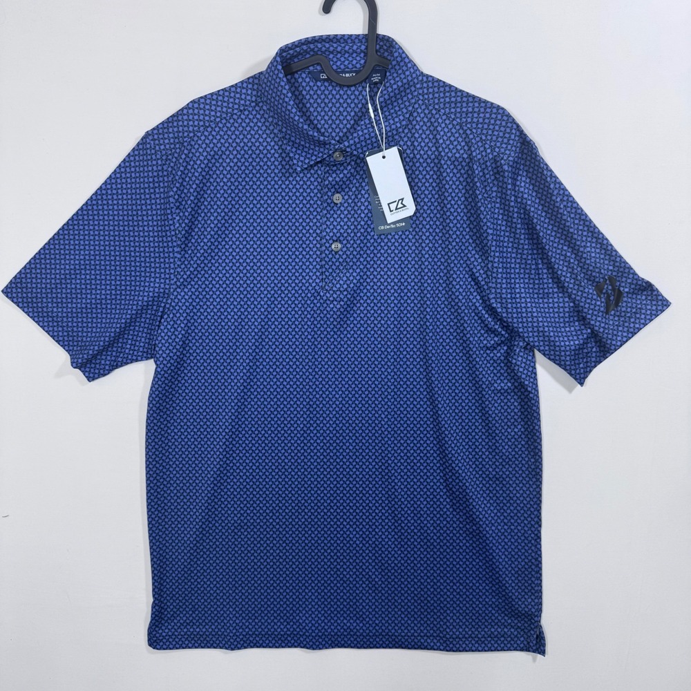 NWT Cutter & Buck Men's DryTec Polo Geometric Print Navy Blue M Golf Tennis